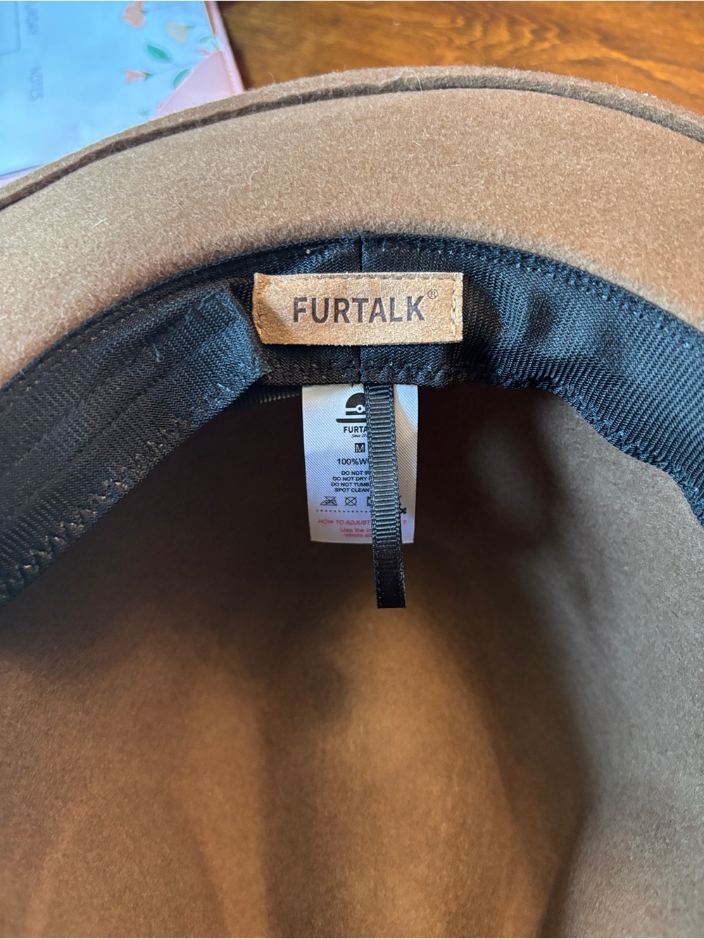 Furtalk Classic Brown Felt Fedora with Black Band, size adjustable - Picture 3 of 4